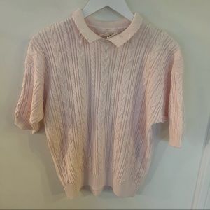 Vintage Pink Cable Knit Polo Sweater Large NWT